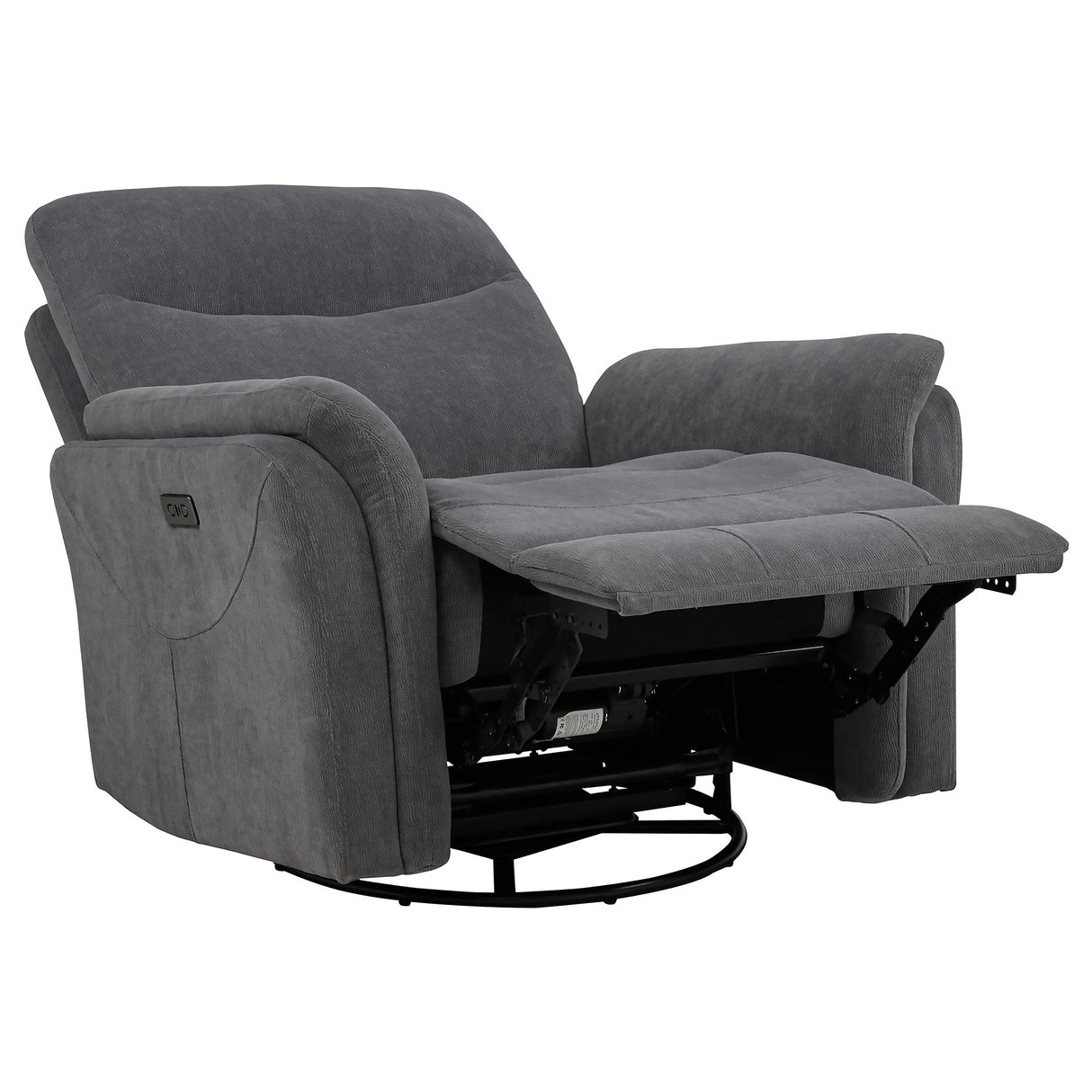 Adler Upholstered Power Swivel Glider Recliner Charcoal Grey