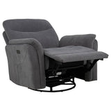 Adler Upholstered Power Swivel Glider Recliner Charcoal Grey