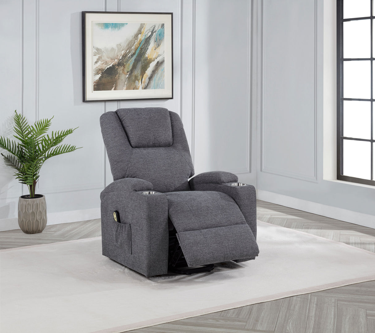 Louie Chenille Upholstered Power Lift Massage Chair Grey