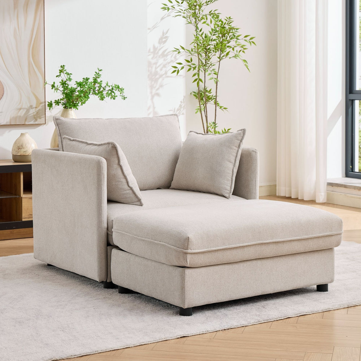Oversized Deep Seat Accent Chair With Matching Storage Ottoman & Throw Pillows