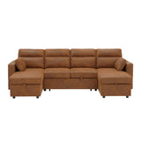 Convertible Sectional Sofa With Storage Chaise, Cup Holders And Pull Out Sleeper