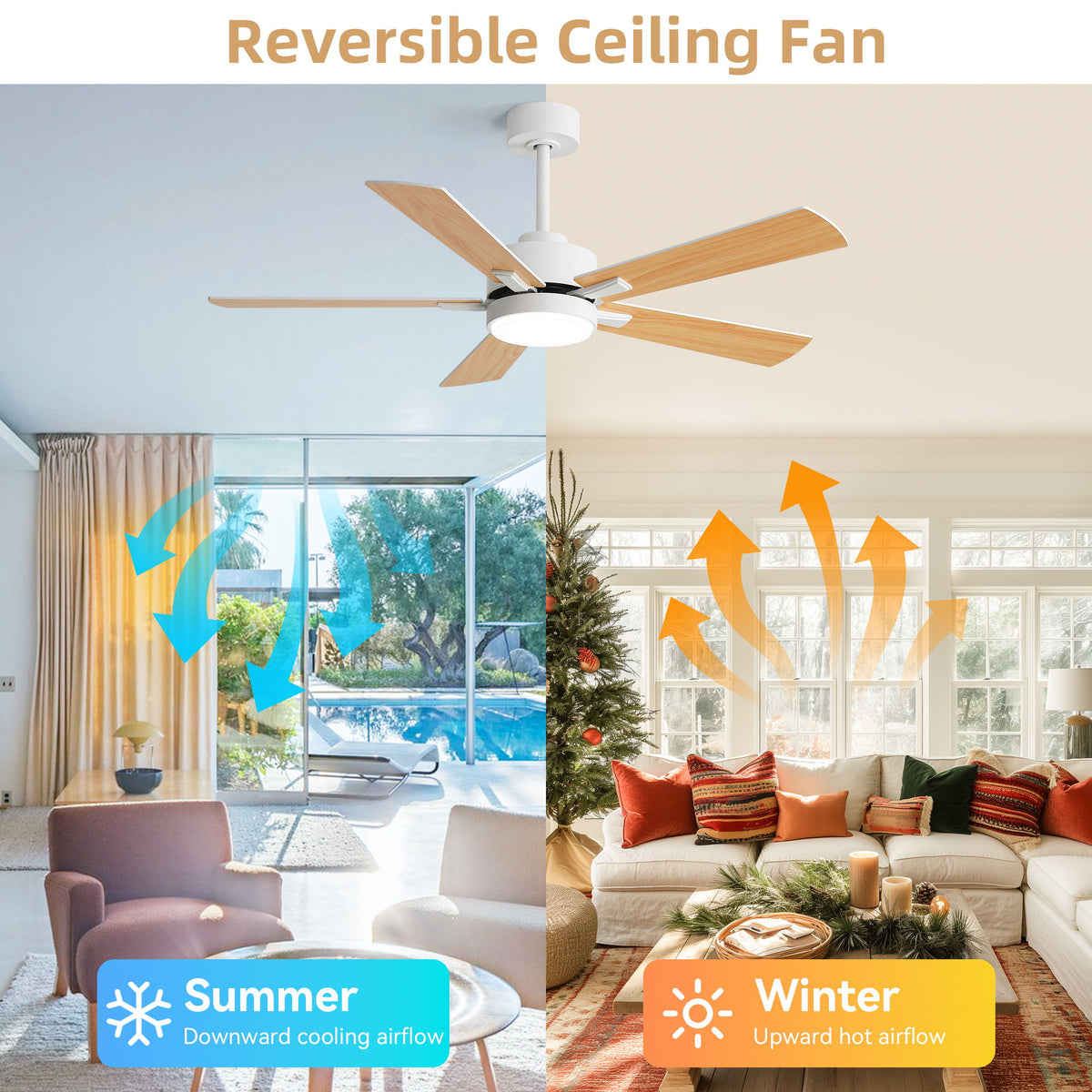 Reversible DC Motor Ceiling Fan With Dimmable LED Light For Living Room