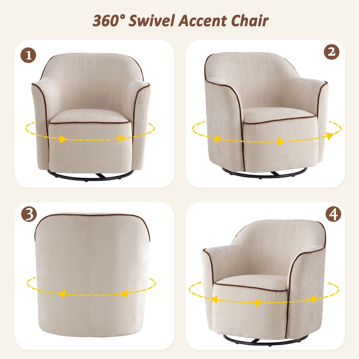 360° Swivel Accent Chair With Flared Arms