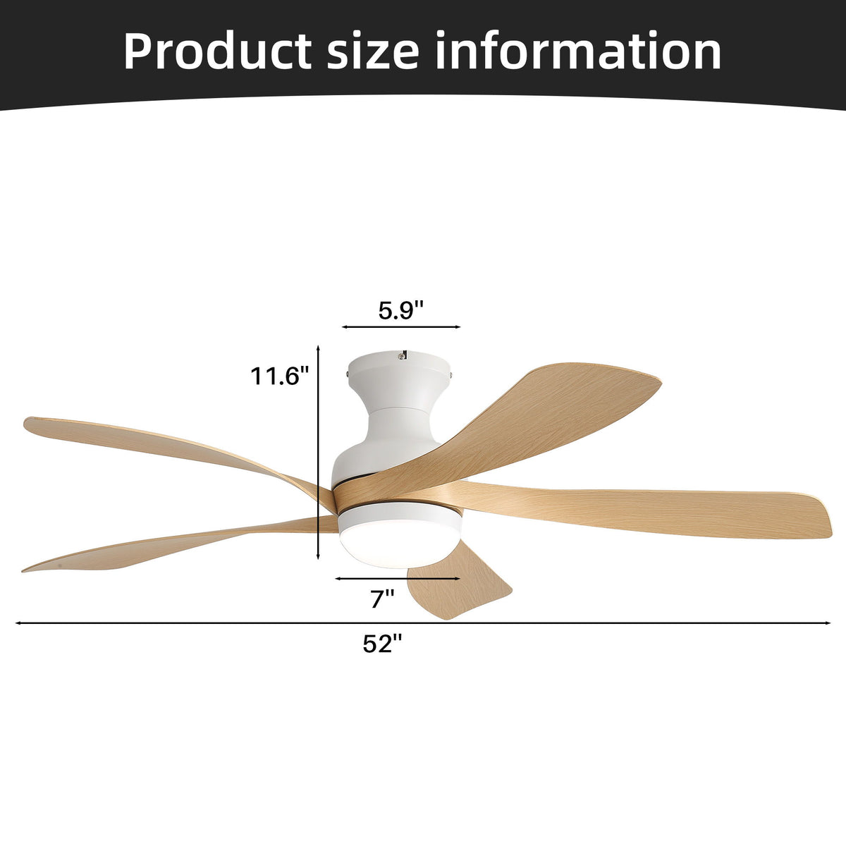52" Ceiling Fan With 3 Color Dimmable LED Light, DC Reversible Motor, 6 Speed Settings