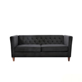 Button Tufted Loveseat, 2 Seater With Square Arm Couch For Living Room - Black