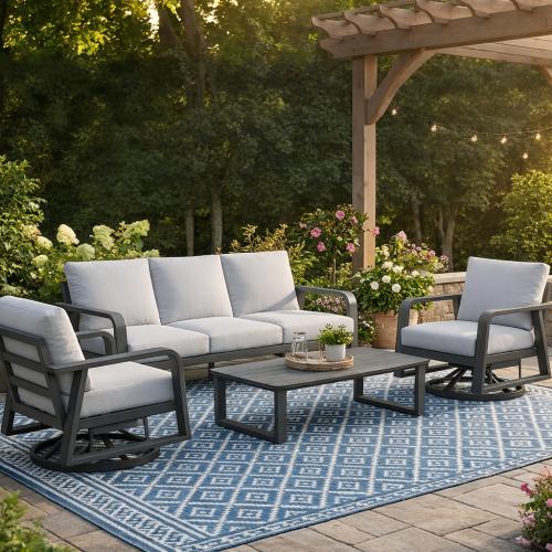 FR Three-Seater Sofa with Swivel Chairs & Coffee Table Set