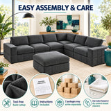 Oversized Modular Sectional Sofa, 7 Piece Reversible With Ottoman - Dark Gray