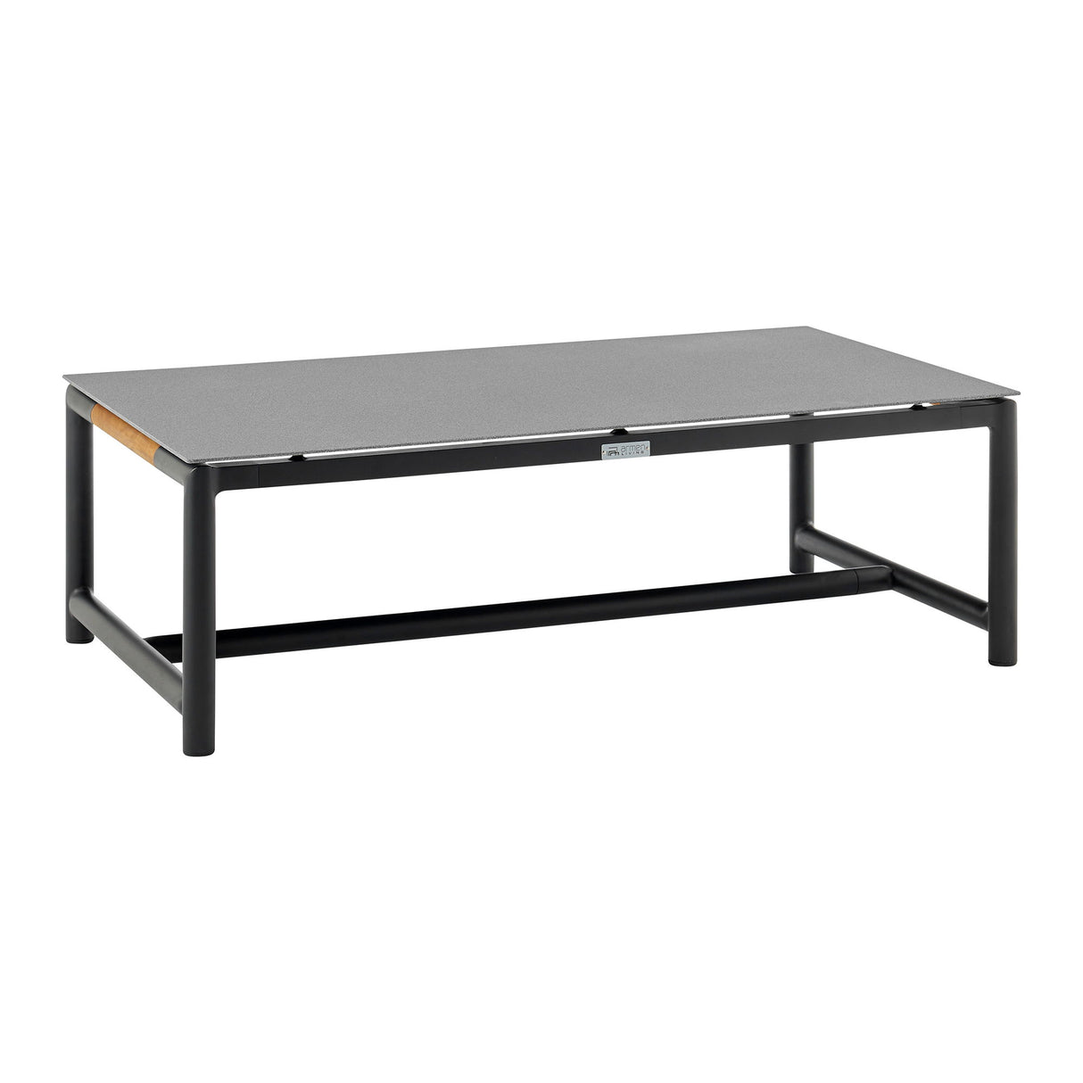 Crown - 4 Piece Black Aluminum And Teak Outdoor Seating Set With Dark Gray Cushions