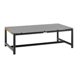 Crown - 4 Piece Black Aluminum And Teak Outdoor Seating Set With Dark Gray Cushions
