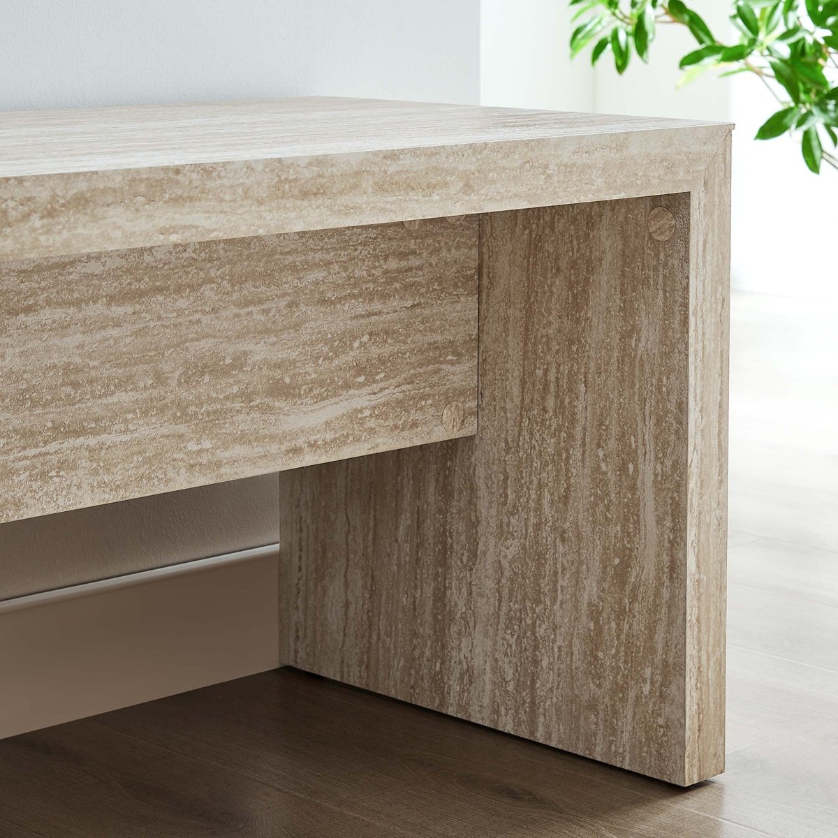 62 Inch Faux Travertine Long Bench with Sleek Modern Silhouette - Benches available at Alpine Outlets in Denver