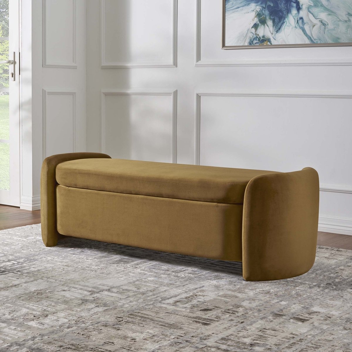 62 Inch Trending Performance Velvet Storage Bench in Cognac - Benches available at Alpine Outlets in Denver