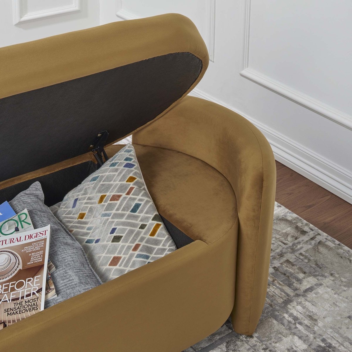 62 Inch Trending Performance Velvet Storage Bench in Cognac - Benches available at Alpine Outlets in Denver