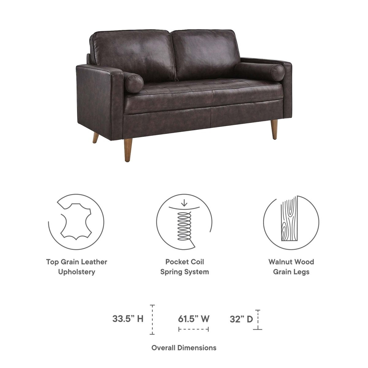 62 - Inch Valour Top - Grain Leather Loveseat - Loveseats available at Alpine Outlets in Denver