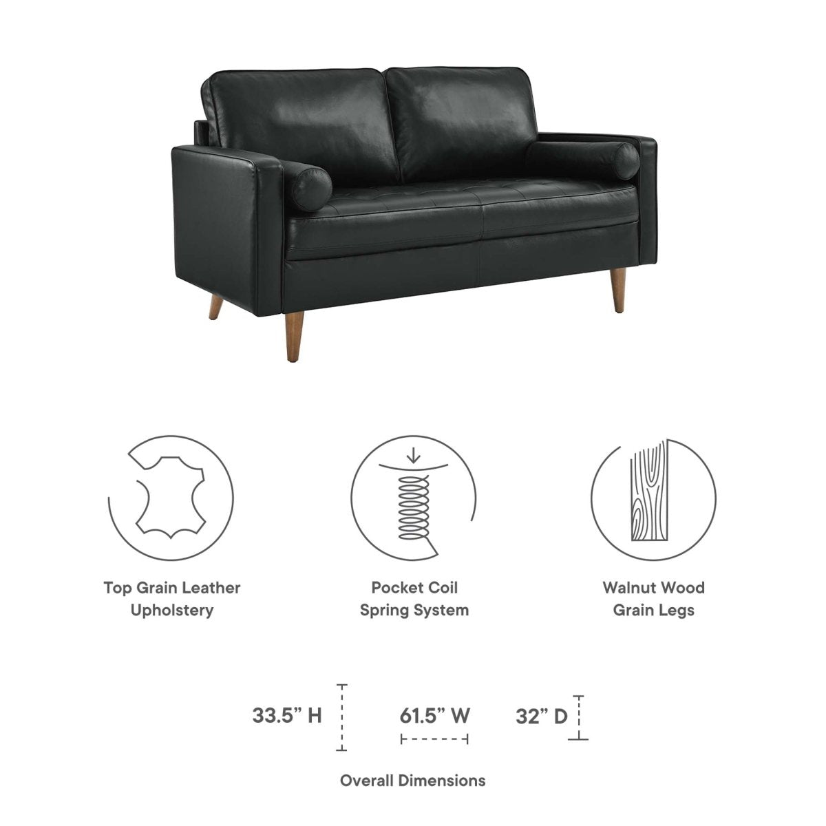 62 - Inch Valour Top - Grain Leather Loveseat - Loveseats available at Alpine Outlets in Denver