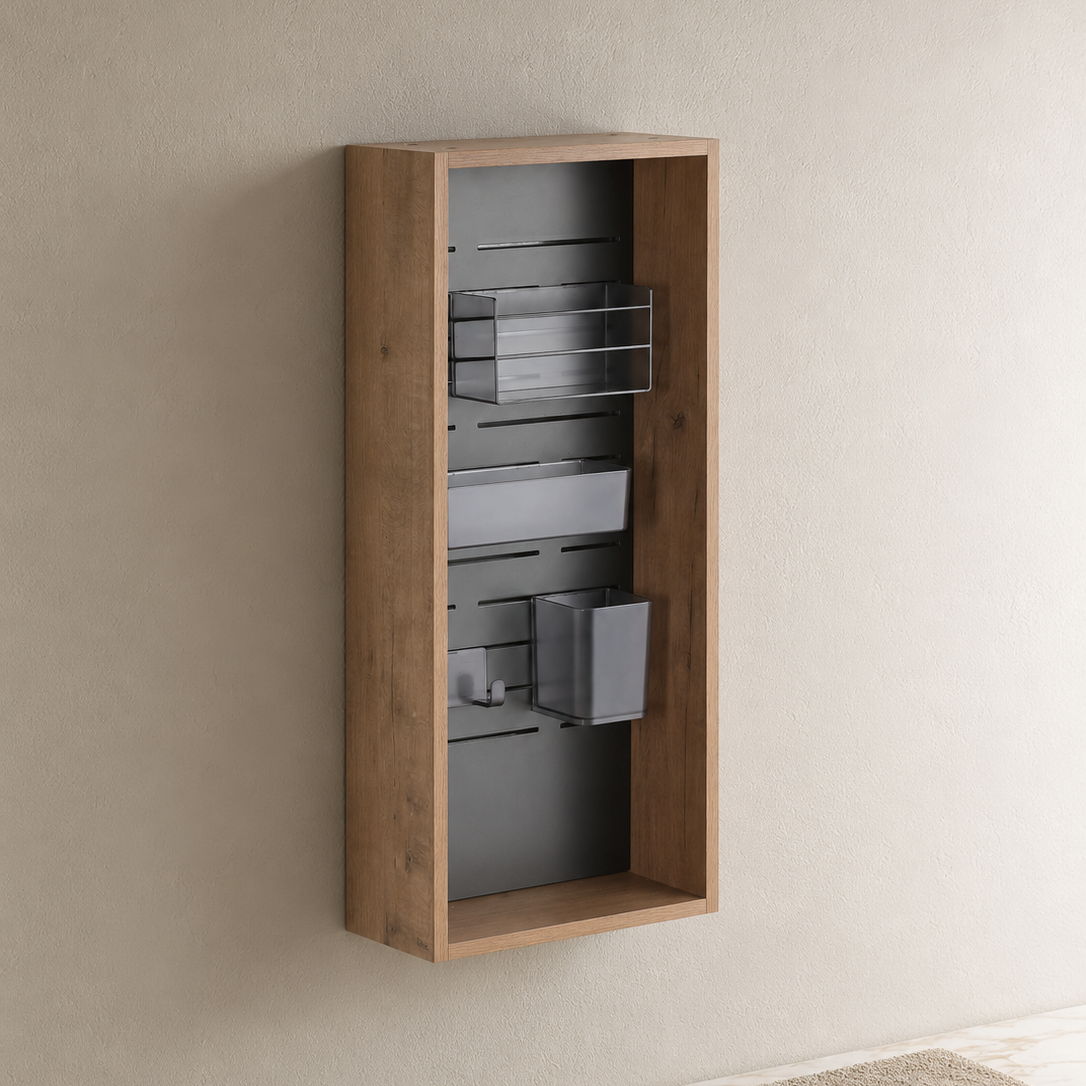 Wall Mounted Storage Cabinet With 4 Diy Accessories - Imitative Oak