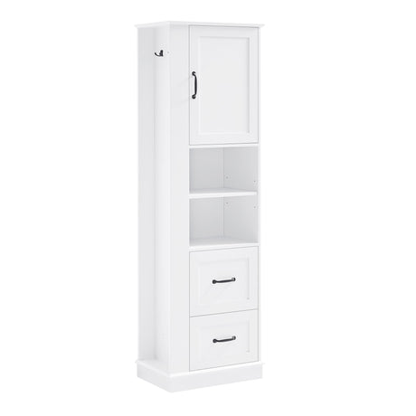 Freestanding Bathroom Storage Cabinet With Adjustable Shelves And Side Hooks Board, Rectangle Design