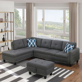 Alger - Left Hand Facing Sofa & Chaise With Ottoman - Dark Gray