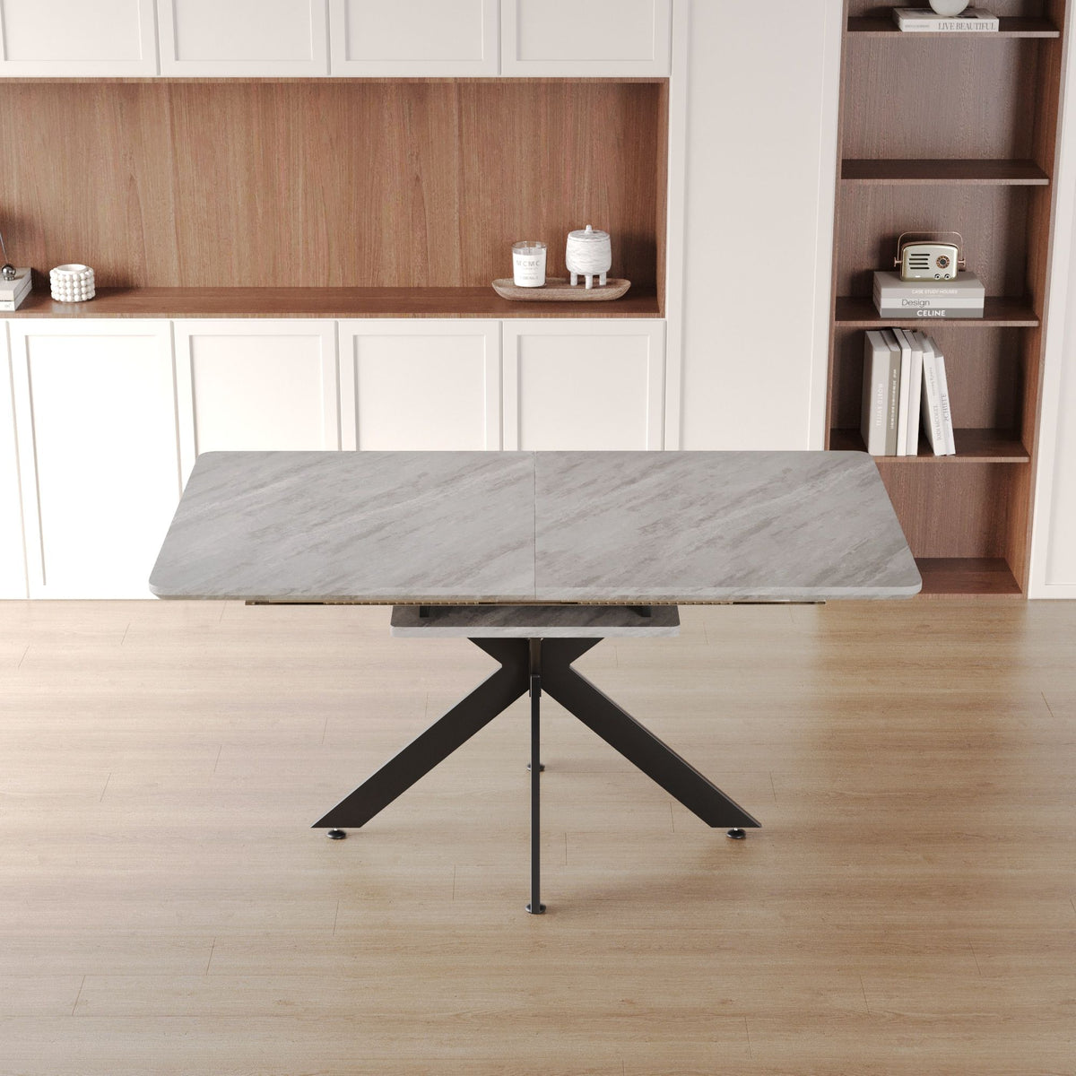 Modern Extendable Dining Table Set With Soft Padded Armless Chairs
