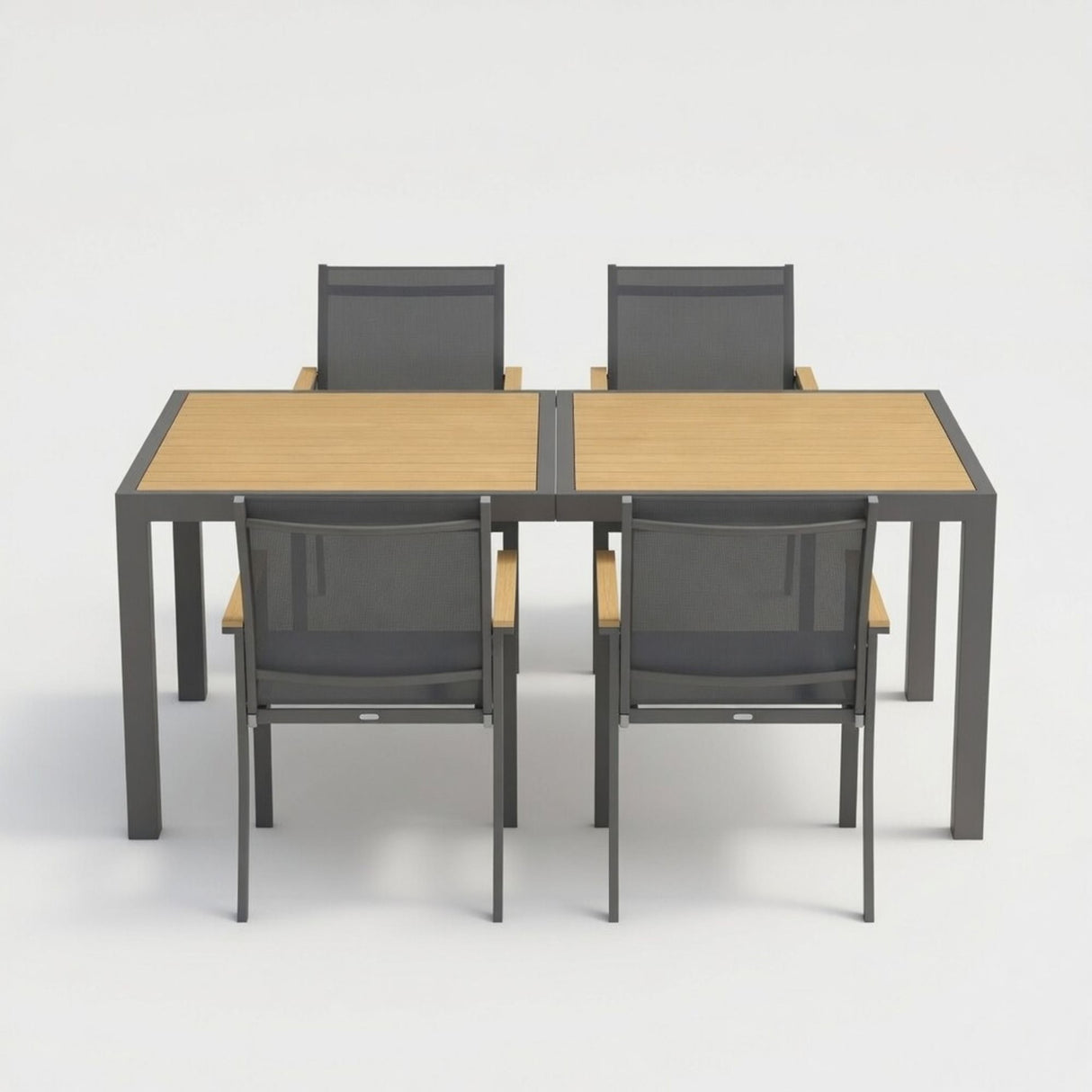 5 Piece Gray Aluminum Patio Dining Set With Textilene Chairs For Outdoor Use