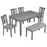 6 Pieces Kitchen Dining Set, Rectangular Wooden Dining Table With 4 Upholstered Chairs And A Bench