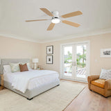 52" DC Motor Ceiling Fan With LED Light, 6 Speed Remote Control, Reversible Blades For Living Room - White