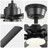 52" Smart Ceiling Fan With 8 Blades, Voice Remote Control, 6 Wind Speeds, LED Light - Black
