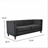 Button Tufted Loveseat, 2 Seater With Square Arm Couch For Living Room - Black