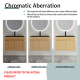 28" Wall Mounted Bathroom Vanity With Stainless Steel Sink, Soft Close Doors - Oak