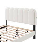 Queen Size Lambswool Petal Headboard Bed Frame With Ambient Light - White