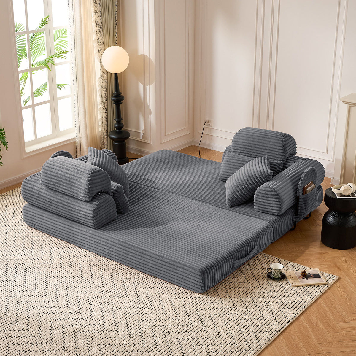 Convertible Sleeper Sofa With & Side Storage Pocket, Foldable Upholstered Couch For Living Room