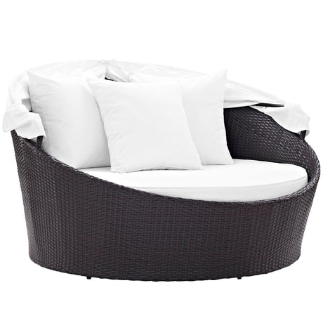 63" Espresso White Wicker Canopy Outdoor Patio Daybed - Outdoor - Alpine Outlets