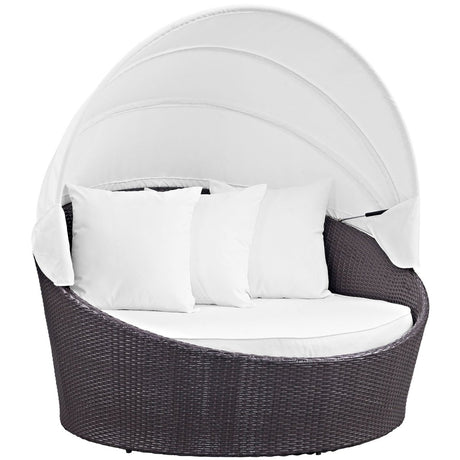 63" Espresso White Wicker Canopy Outdoor Patio Daybed - Outdoor - Alpine Outlets