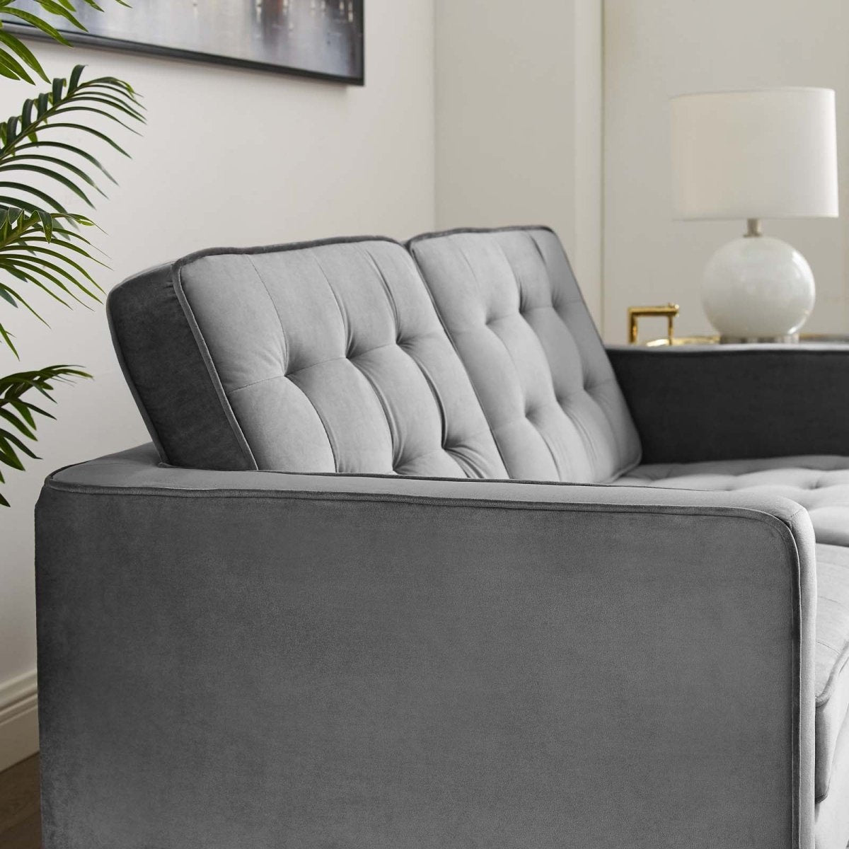 63 Inch Linear Performance Velvet Loveseat with Gold Stainless Steel Legs - Loveseats available at Alpine Outlets in Denver