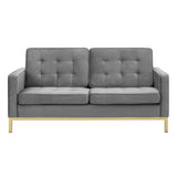63 Inch Linear Performance Velvet Loveseat with Gold Stainless Steel Legs - Loveseats available at Alpine Outlets in Denver