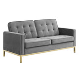 63 Inch Linear Performance Velvet Loveseat with Gold Stainless Steel Legs - Loveseats available at Alpine Outlets in Denver