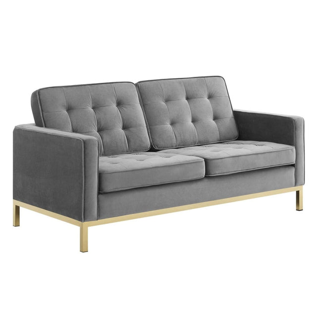63 Inch Linear Performance Velvet Loveseat with Gold Stainless Steel Legs - Loveseats available at Alpine Outlets in Denver