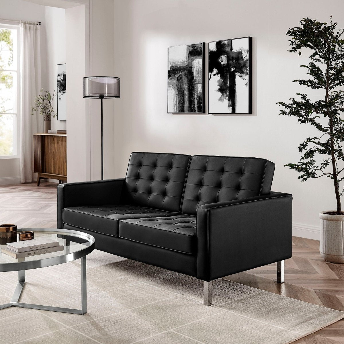 63 - Inch Loft Tufted Vegan Leather Loveseat - Loveseats available at Alpine Outlets in Denver