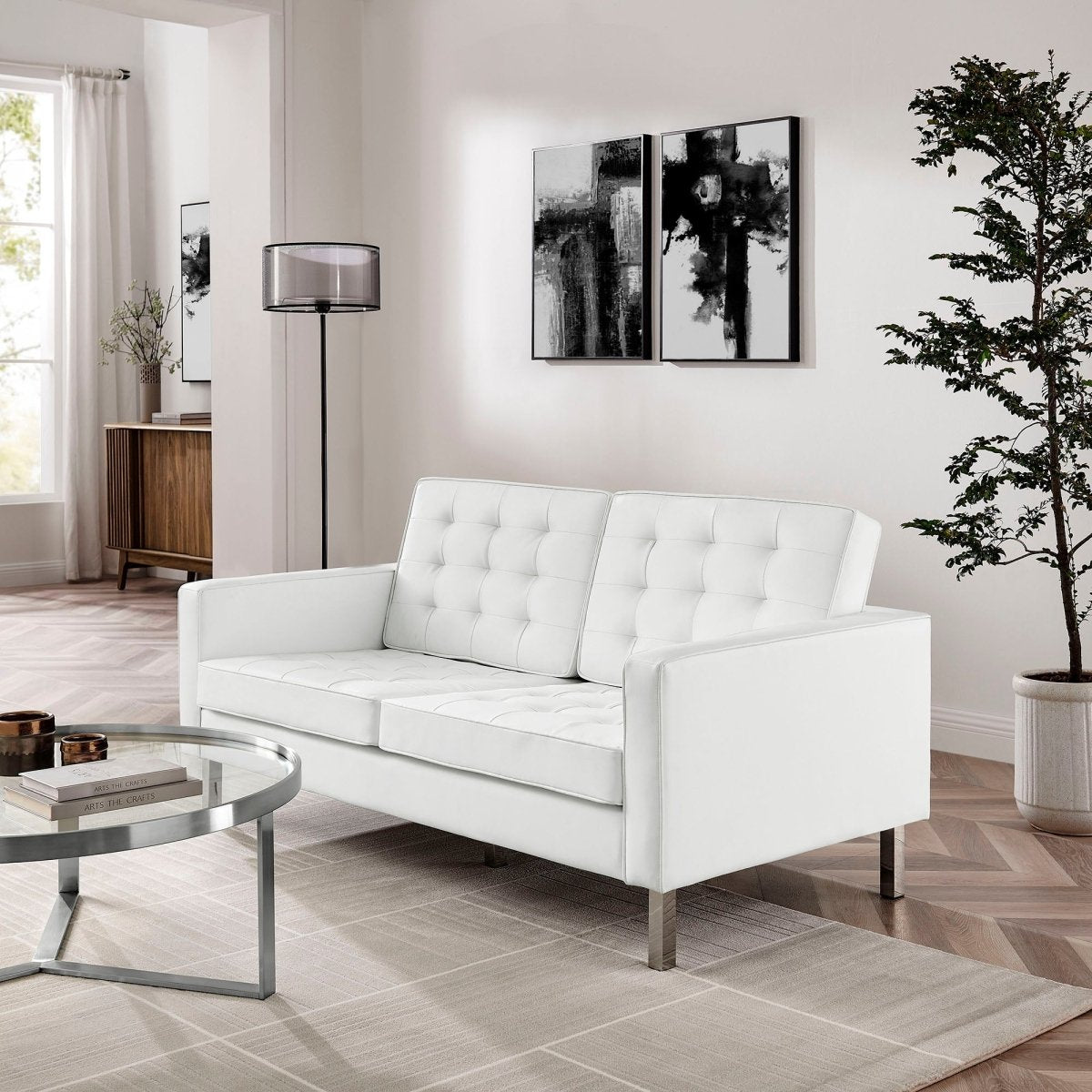 63 - Inch Loft Tufted Vegan Leather Loveseat - Loveseats available at Alpine Outlets in Denver