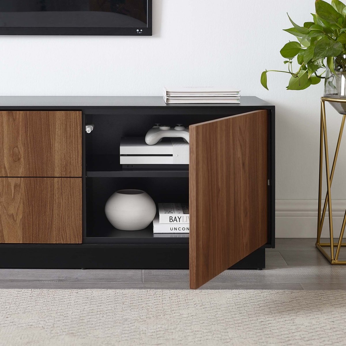 63 Inch Rustic Plinth Base TV Stand in Black Walnut - TV Stands available at Alpine Outlets in Denver