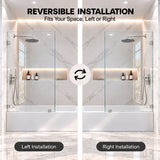 Frameless Bathtub Shower Screen, Reversible Installation
