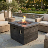Fire Pit Table Outdoor Heater Dual Fuel Fiber Reinforced 32x24in Charcoal