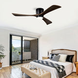 Flush Mount Blades Ceiling Fan With Lights Remote Control, Quiet DC Motor, 6 Speed, Reversible Ceiling Fan For Living Room - Matte Black