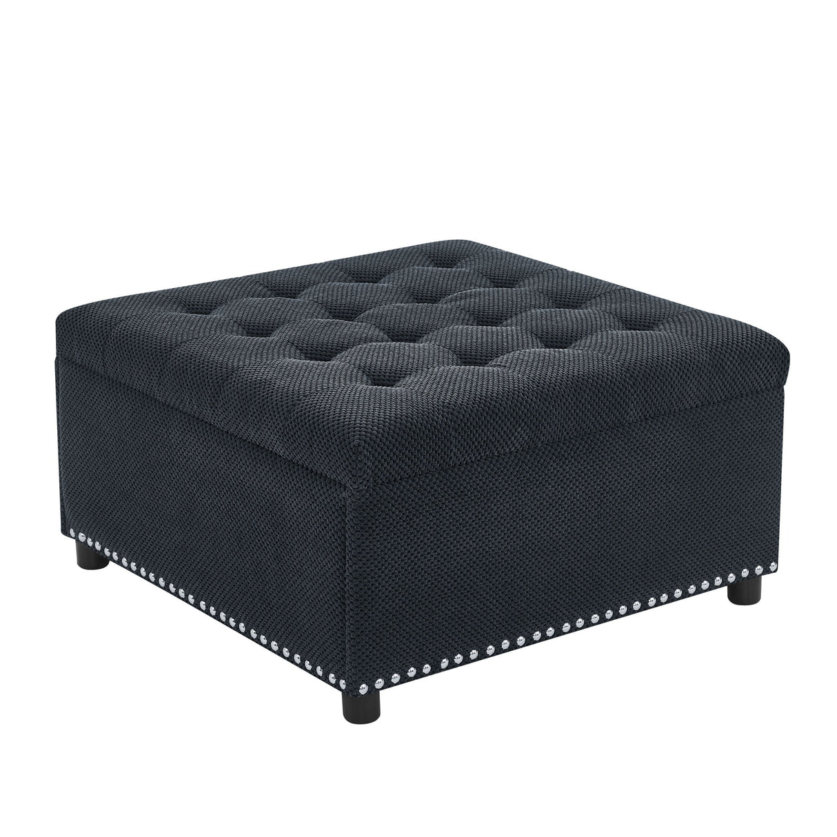 Square Tufted Storage Ottoman With Nailhead Trim