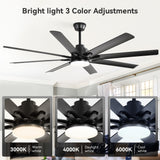 52" Smart Ceiling Fan With 8 Blades, Voice Remote Control, 6 Wind Speeds, LED Light - Black