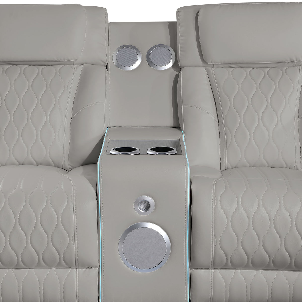 Electra - Power Recliner Sectional Sofa With Power Headrests, Console Loveseats, Wedge, LED Light Strip, Speakers