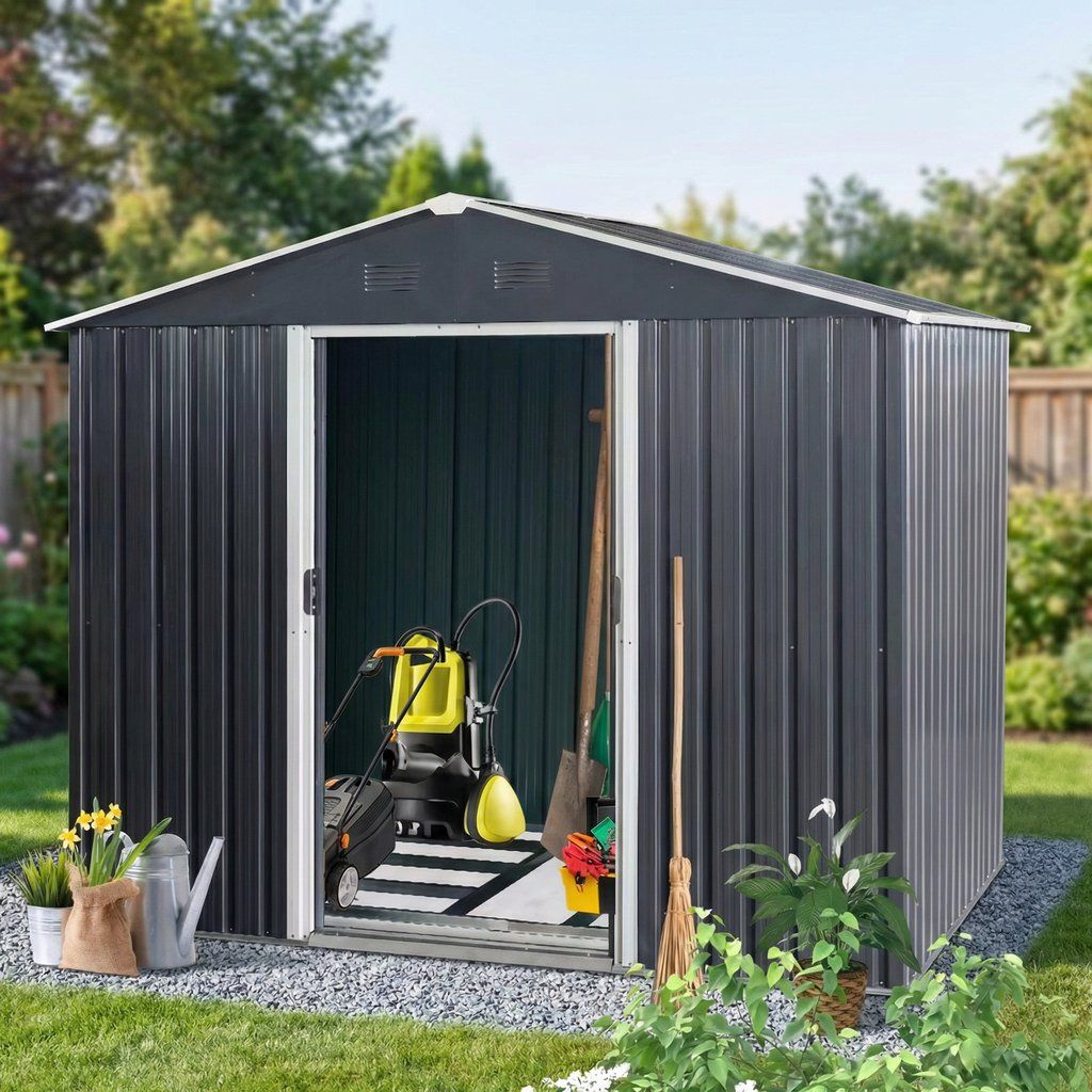 Outdoor Metal Storage Shed Garden Building Heavy Duty with Floor Base