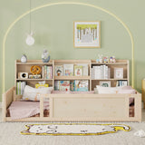 Platform Floor Bed With Guardrail Fence And Side Storage Shelves