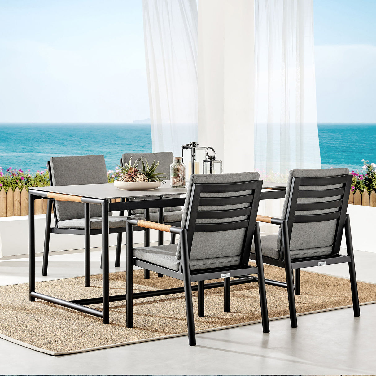 Crown - Outdoor Dining Chair (Set of 2) - Black / Teak
