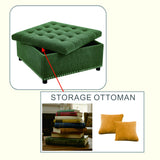 Square Tufted Storage Ottoman With Nailhead Trim