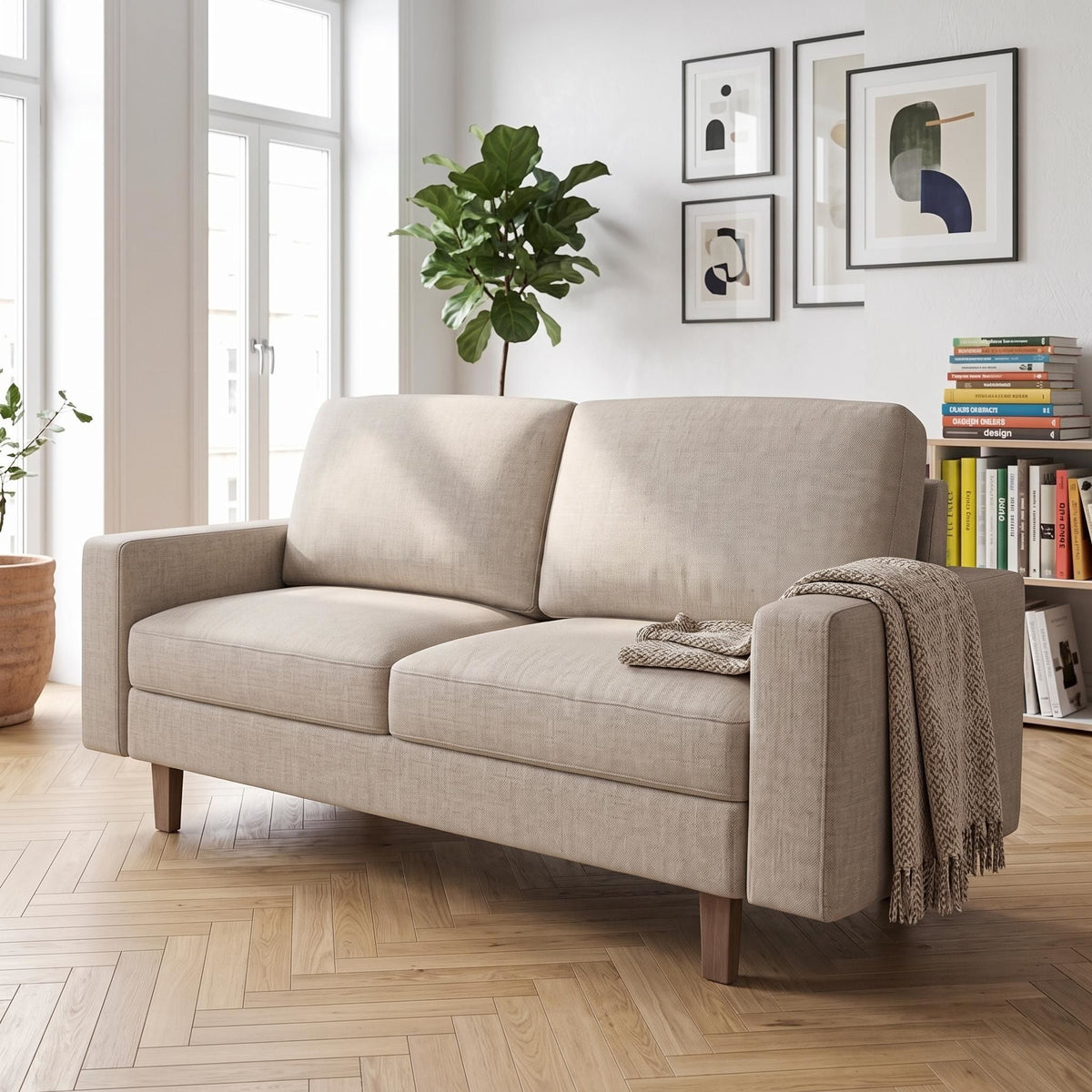 Loveseat Sofa, 2 Seat Couch With Removable Cushion For Living Room